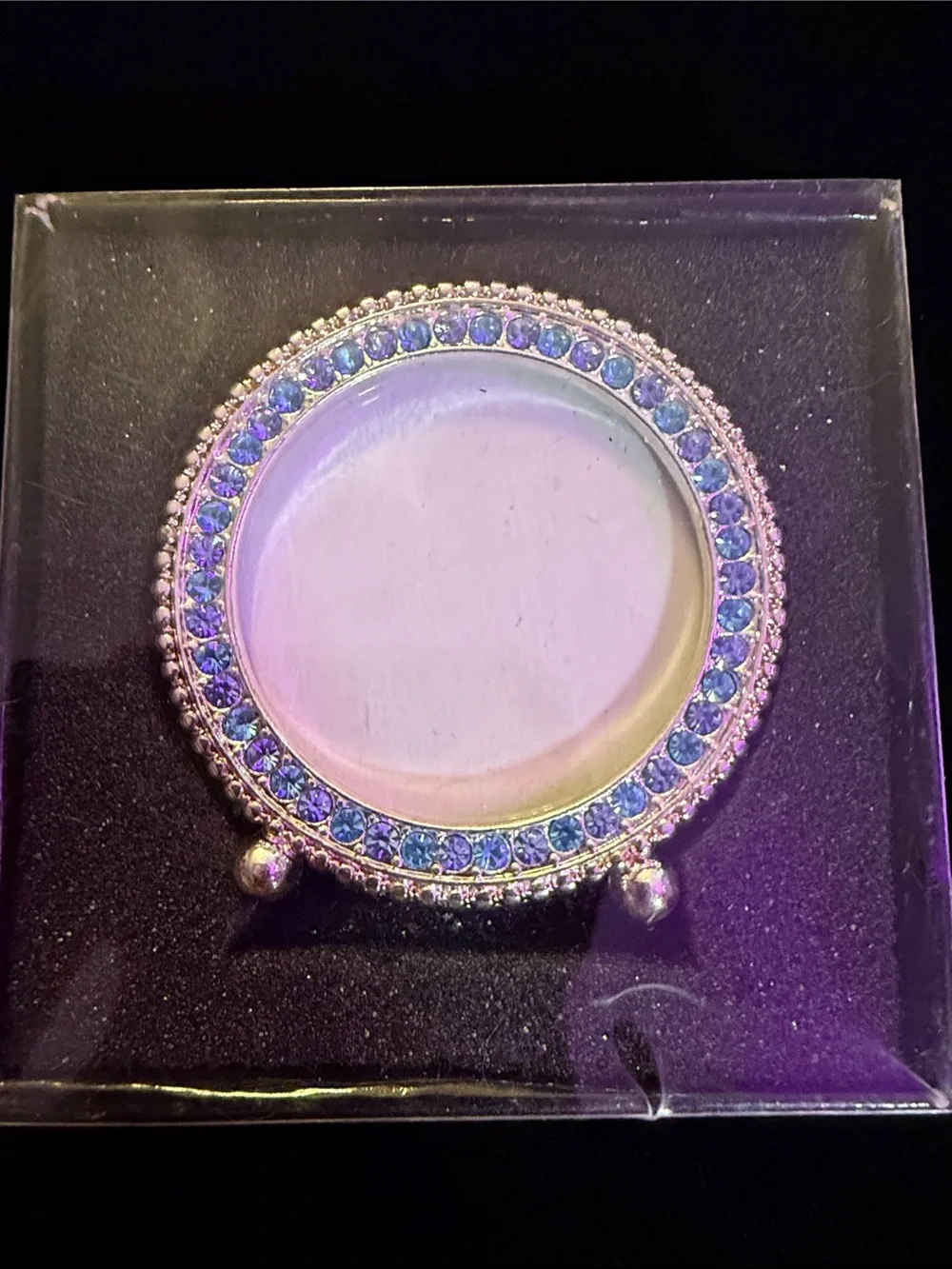 Silver-tone Blue Crystal Round Photo Frame Charm